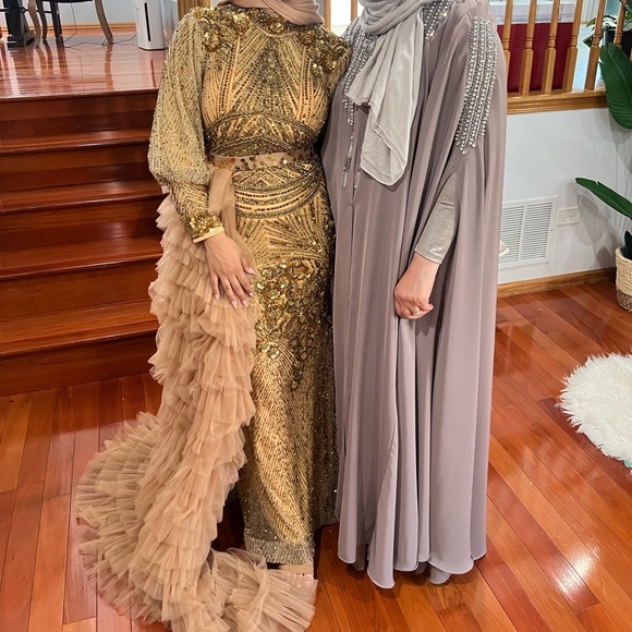 Miha Couture Gown - Gold, Beaded, with Overskirt - Picture 2 of 3